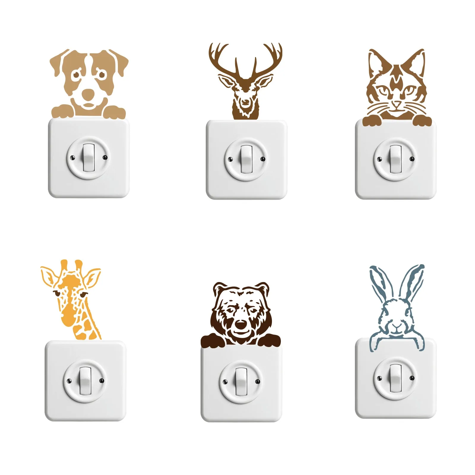 1 Set PET Hollow Out Drawing Painting Stencils, for DIY Scrapbook, Photo Album, with 1Pc Art Paint Brushes, Animal, 150x150mm, 6pcs/set