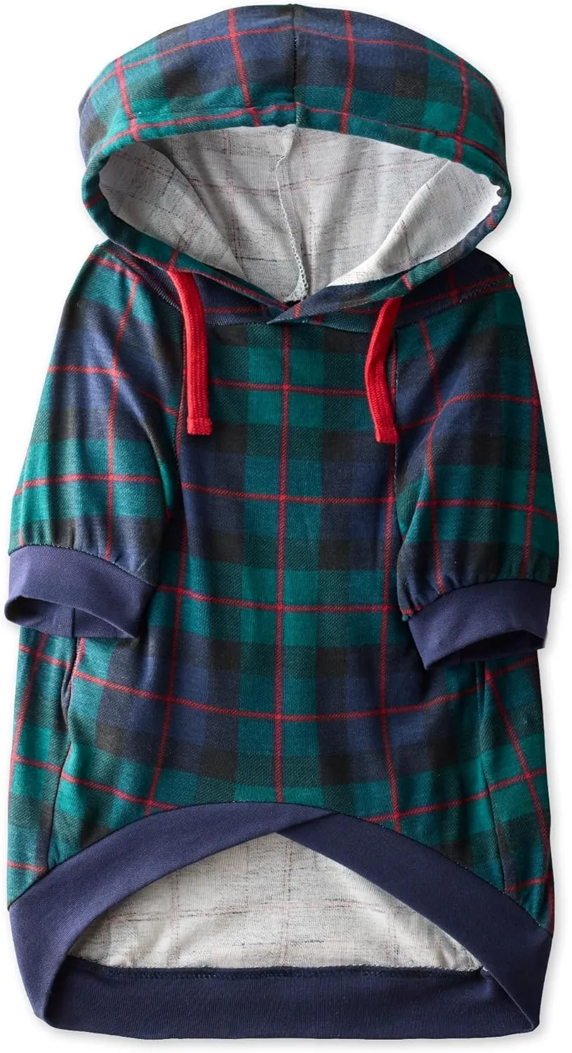 100% Organic Cotton Rocky - The Comfy Dog Hoodie Pet Coat for Small, Medium and Large Dogs, Black Watch Plaid, Large