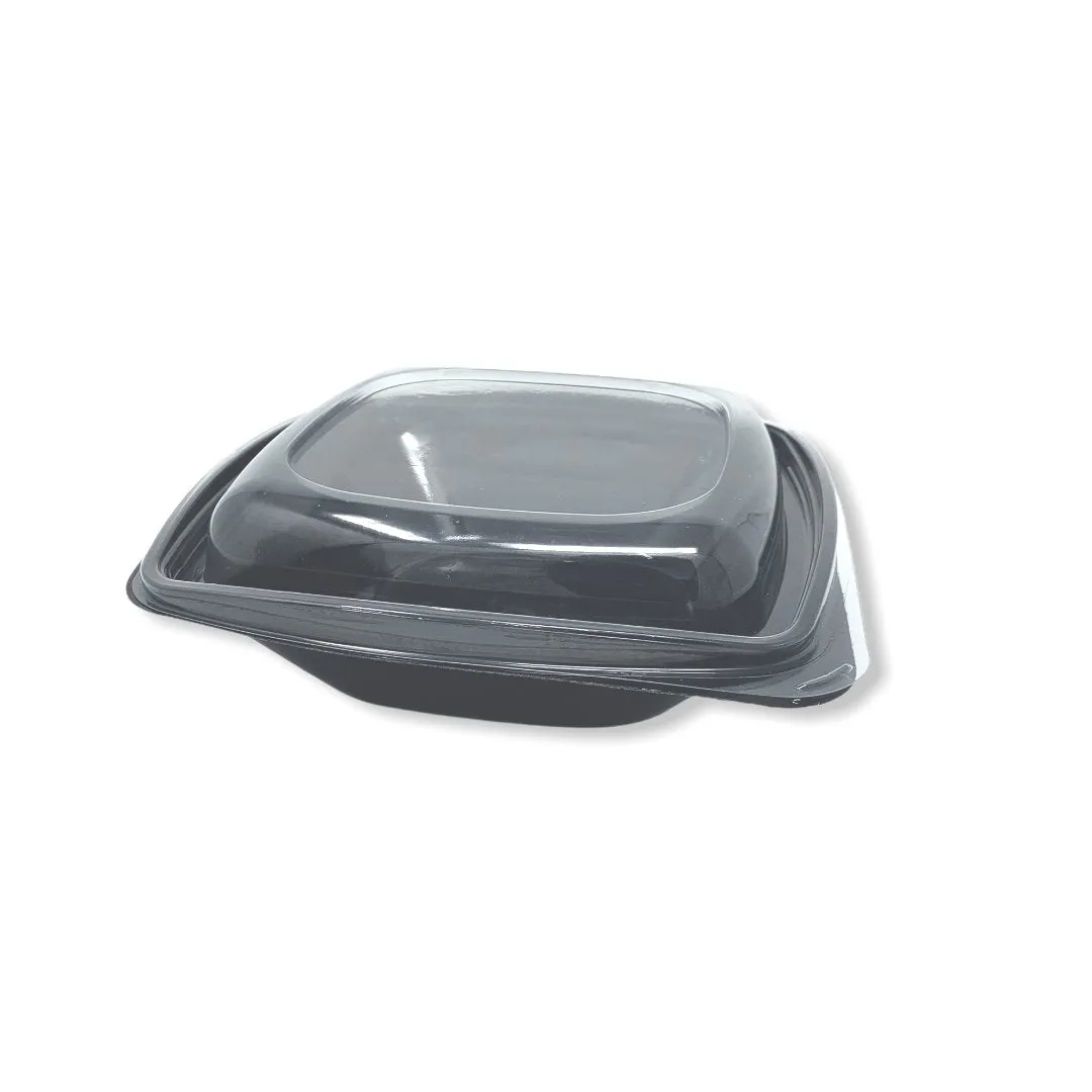 1000ml Black Square PET Salad Bowls And Lids