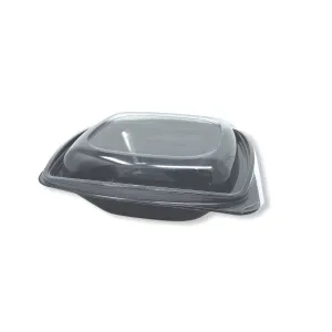 1000ml Black Square PET Salad Bowls And Lids