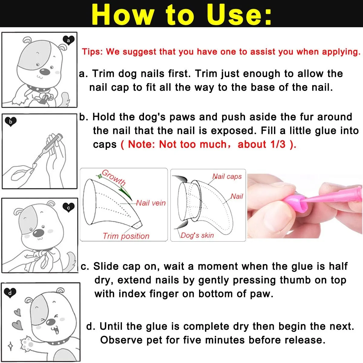 100pcs Dog Nail Caps, VICTHY Dog Claw Caps Dog Nail Cover with Glue and Applicators (M)