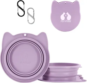 2-in-1 Collapsible Silicone Dog Travel Bowls, Slot Together and Use Separately, Portable Pet Food Water Bowls, Foldable Cat Feeding Watering Dishes, 20OZ 27OZ(Purple)
