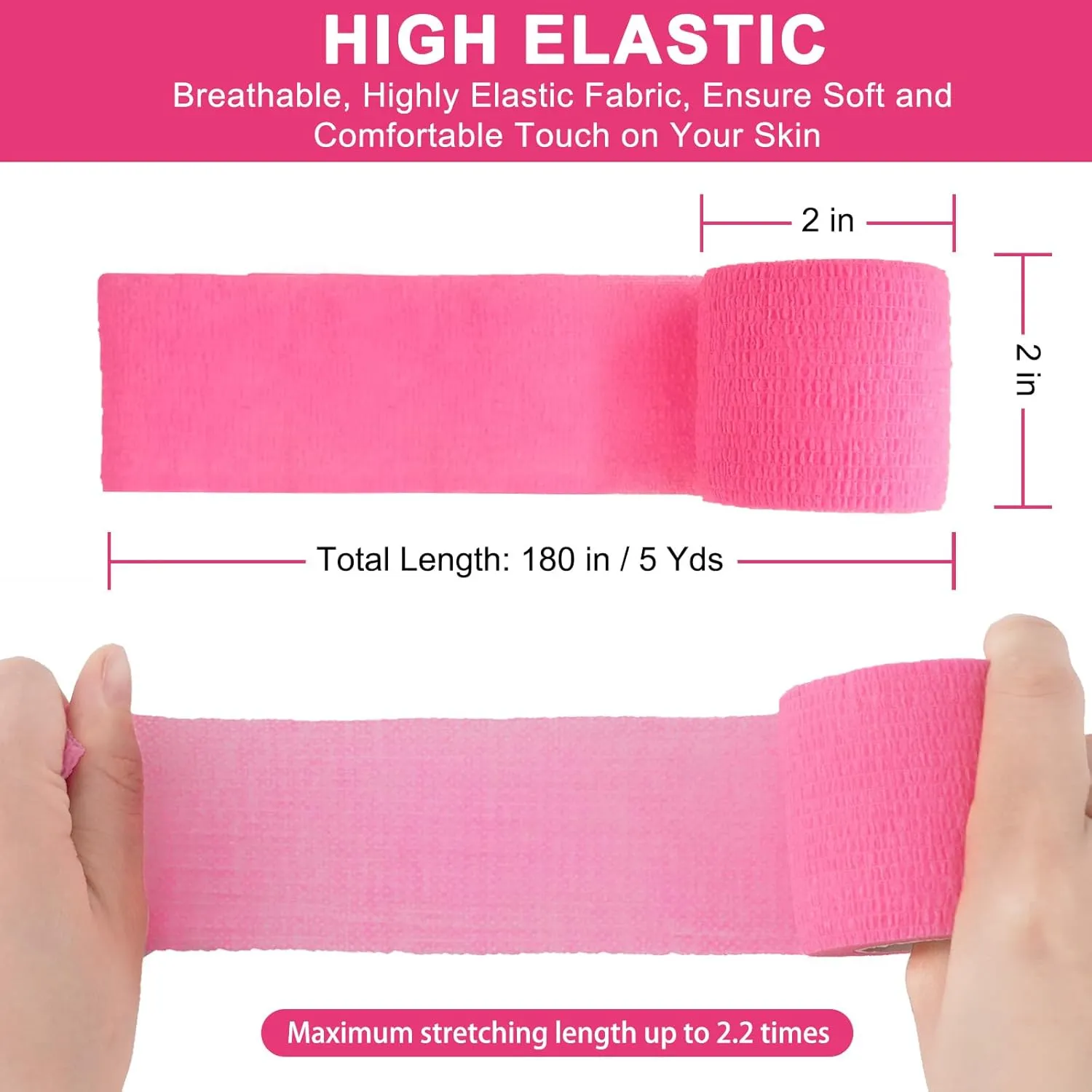 24 Pack Self Adhesive Bandage Wrap, 2 x 5 Yards Cohesive Medical Tape Elastic Grip Tape Black Sports Tape Athletic for Ankle, Wrist Sprains, Pet First Aid (Pink, 2 Inch)