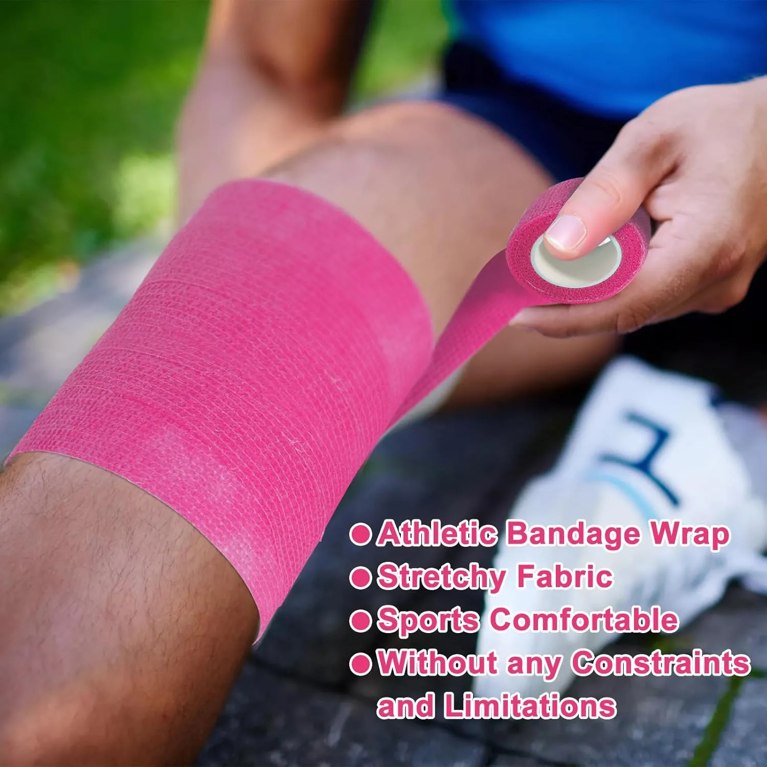 24 Pack Self Adhesive Bandage Wrap, 2 x 5 Yards Cohesive Medical Tape Elastic Grip Tape Black Sports Tape Athletic for Ankle, Wrist Sprains, Pet First Aid (Pink, 2 Inch)