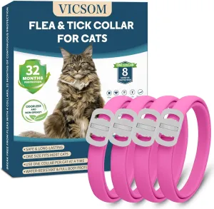 4 Pack Cat Flea Collar - Flea Collar for Cats Adjustable, Waterproof Flea and Tick Prevention for Cats and Kittens - 32 Months Protection - Flea and Tick Treatment - Pink