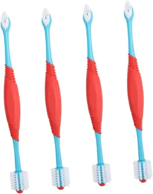 4Pcs Pet Toothbrush Double End Dog Tooth Cleaning Brushes for Oral Care Ergonomic Design TPE Material for Puppies and Cats Effortlessly Removes