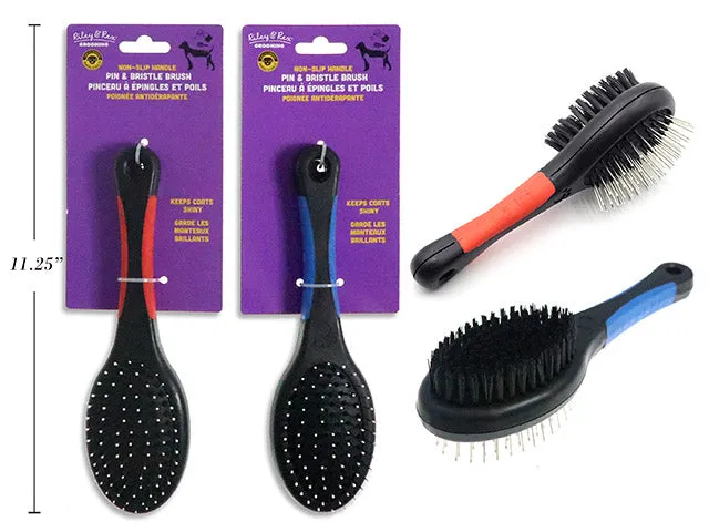 8.5In Double Sided Pet Pin & Bristle Brush W/Non- Slip Handle. T.O.C.