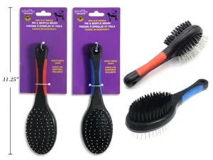 8.5In Double Sided Pet Pin & Bristle Brush W/Non- Slip Handle. T.O.C.