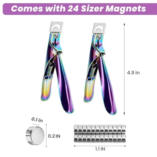 Acrylic Nail Clippers with Sizer Magnets 2pcs, Inartato Fake Nail Tips Cutters for Nail Tips Professional Manicure Tools Acrylic Nail Art Supplies (Rainbow)