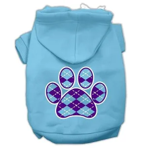 Argyle Paw Purple Screen Print Pet Hoodies Baby Blue Size XS (8)