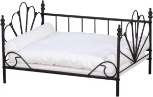 Babyland Bed for Dog, Pet Couch Bed with Metal Frame and Detached White Velvet Cushion with 2 Pillow for Small Pet