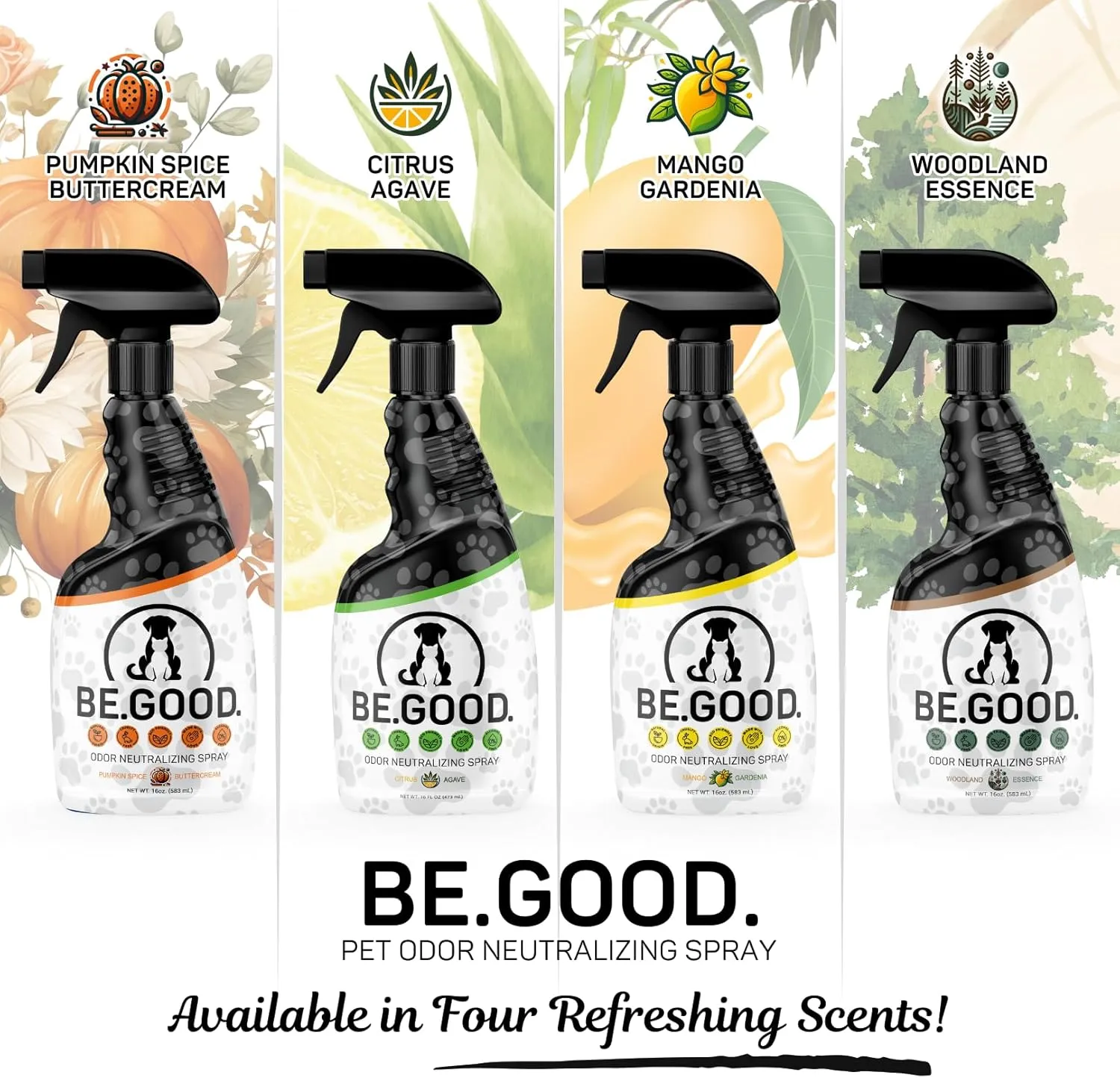 BE.GOOD. Pet Odor Eliminator, 16oz Spray, Woodland Essence - Pet Odor Eliminator for Home - Dog Urine Odor Eliminator - Pet Odor Remover, White