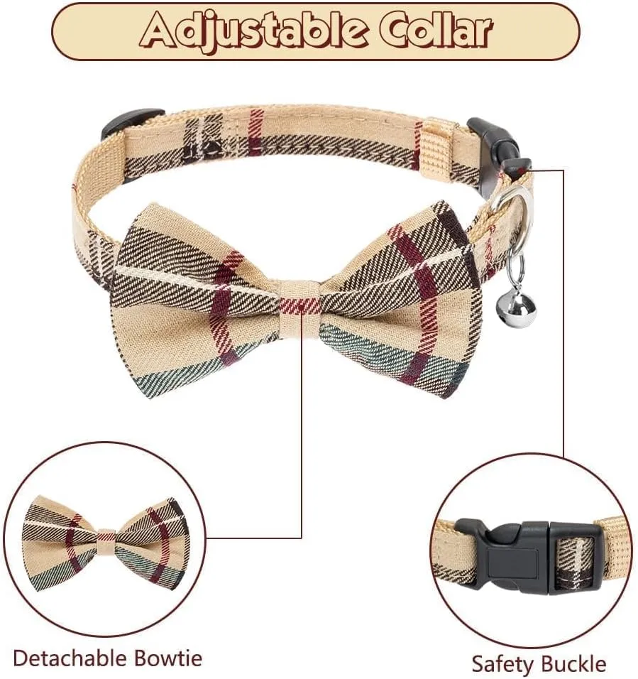 BINGPET Dog Harness Collar Leash Set,Adjustable No Pull Escape Proof Small Dog Harness,Classic Plaid Puppy Harness and Leash Set for Small Medium Large Dogs Training Easy Walk Running(Beige,M)
