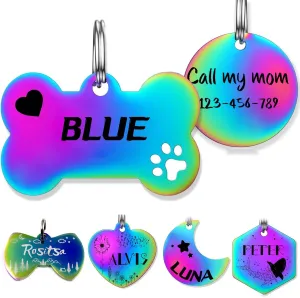 Cat Dog Tags Personalized Engraving Stainless Steel Pet ID Tags in 17 Shapes Durable Tags for Small Large Dogs Cats Necklace Chain Anti-Lost Pets Collar Name Accessories (1-Normal shape)