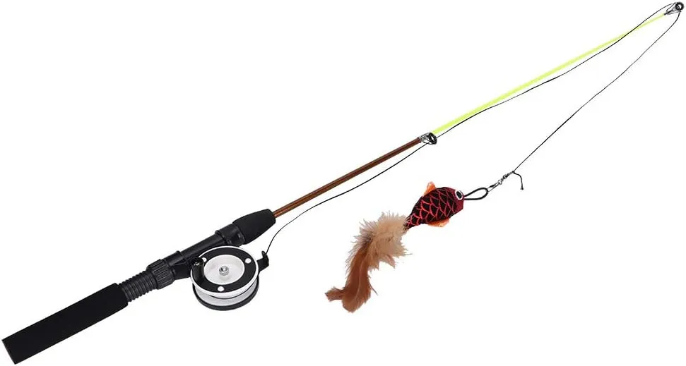 Cat Feather Toys Wand, Plastic Simulation Telescopic Pet Cat Funny Teaser Dangler Rod Stick with Feather, Catnip Interactive Training Toy for Indoor Cats Kitten Play Chase