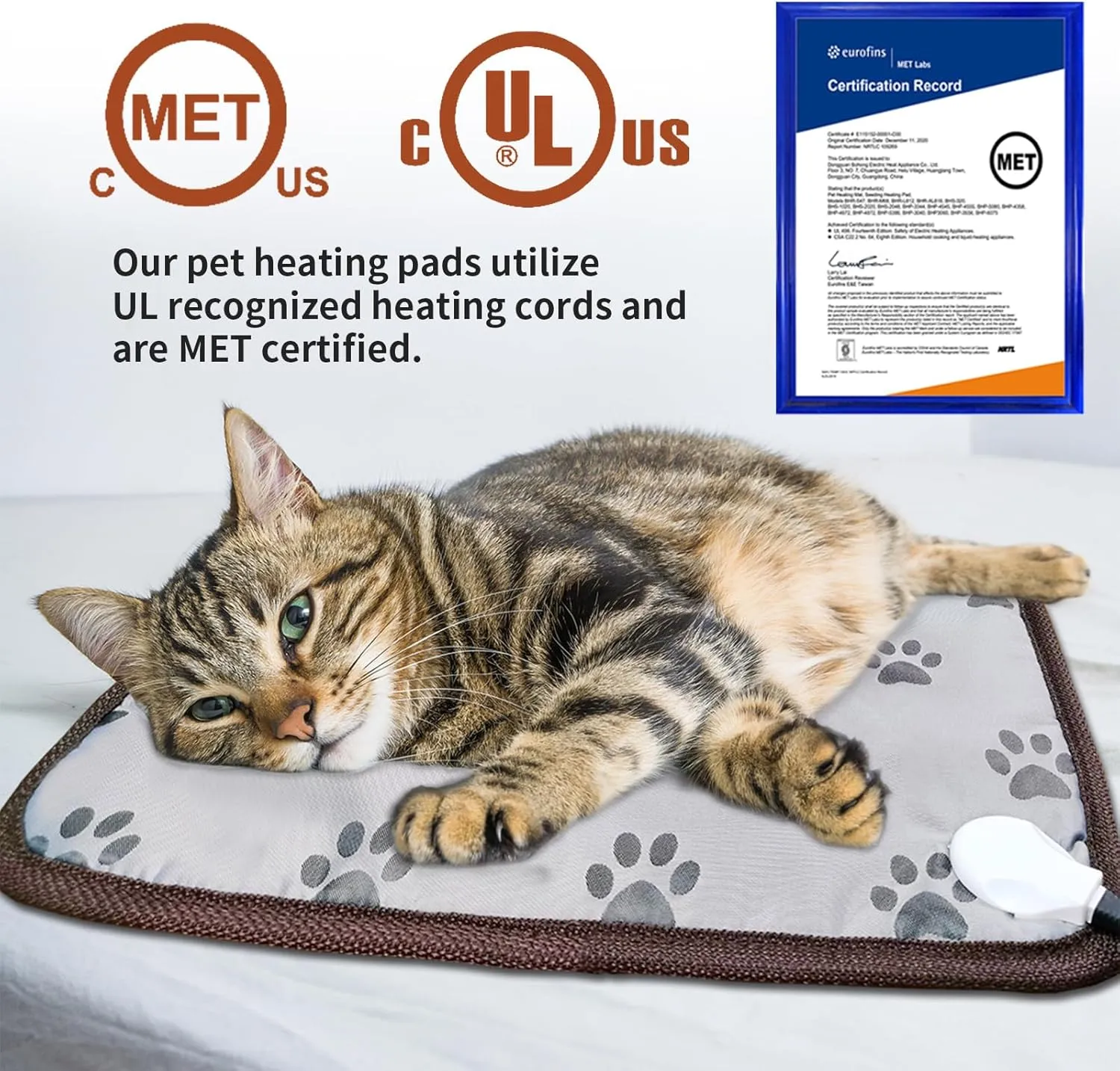 Cat Heating Pad 18x18 - Smart Thermostat Switch, Adjustable Heated Cat Bed, Waterproof, Paw Print
