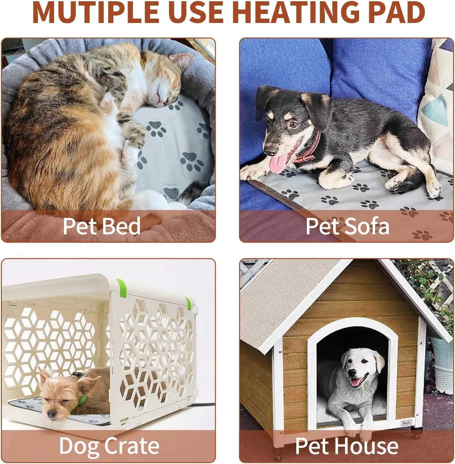 Cat Heating Pad 18x18 - Smart Thermostat Switch, Adjustable Heated Cat Bed, Waterproof, Paw Print