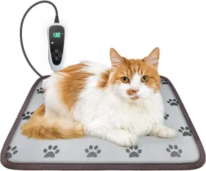 Cat Heating Pad 18x18 - Smart Thermostat Switch, Adjustable Heated Cat Bed, Waterproof, Paw Print