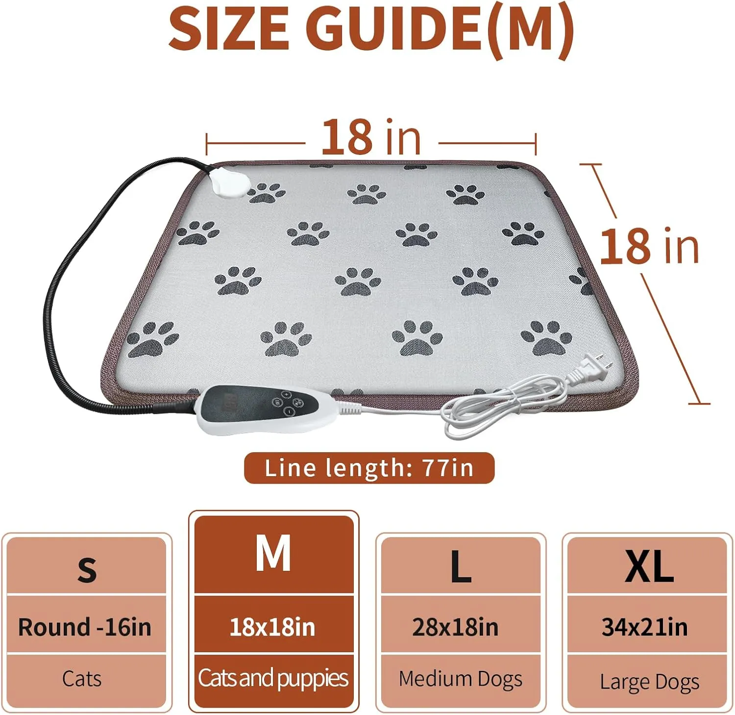 Cat Heating Pad 18x18 - Smart Thermostat Switch, Adjustable Heated Cat Bed, Waterproof, Paw Print