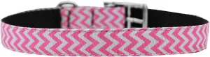 Chevrons Nylon Dog Collar with classic buckle 3-4" Pink Size 18