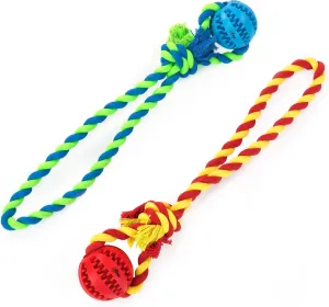 CHIWAVA 2 Pack 2" Dog Training Ball on Rope, Rubber Rope Dog Toys Ball with Handle for Tug of War Training Rewards for Small Dogs