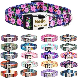 Custom Customized Personalized Dog Collars with Engraved ID Tags Name Plate Phone Number Colorful Adjustable Dog Collars for Male Female Girl Boy Puppy X-Small Small Medium Large X-Large Dogs