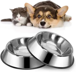 Dog Bowls Puppy Feeding Bowls Pet Bowls for Food and Water,2 Pack Stainless Steel Dog Bowls with Non Slip Base Medium -500 ml, 21.5 cm/ 8.5 in Diameter for Dogs Cats