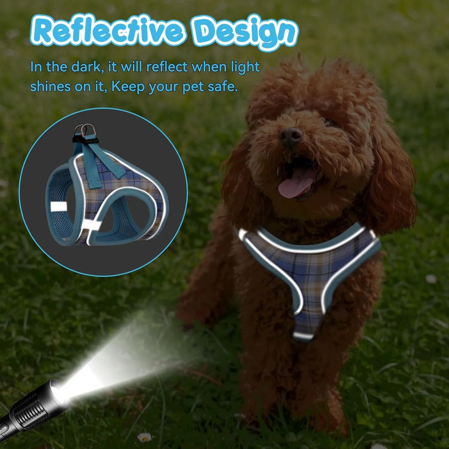 Dog Harness for Small Dogs,Small Dog Harness Puppy Harness Breathable Mesh Reflective Adjustable Safety Buckle XS Dog Harness Puppy Harness and Leash Set(Blue&XS)