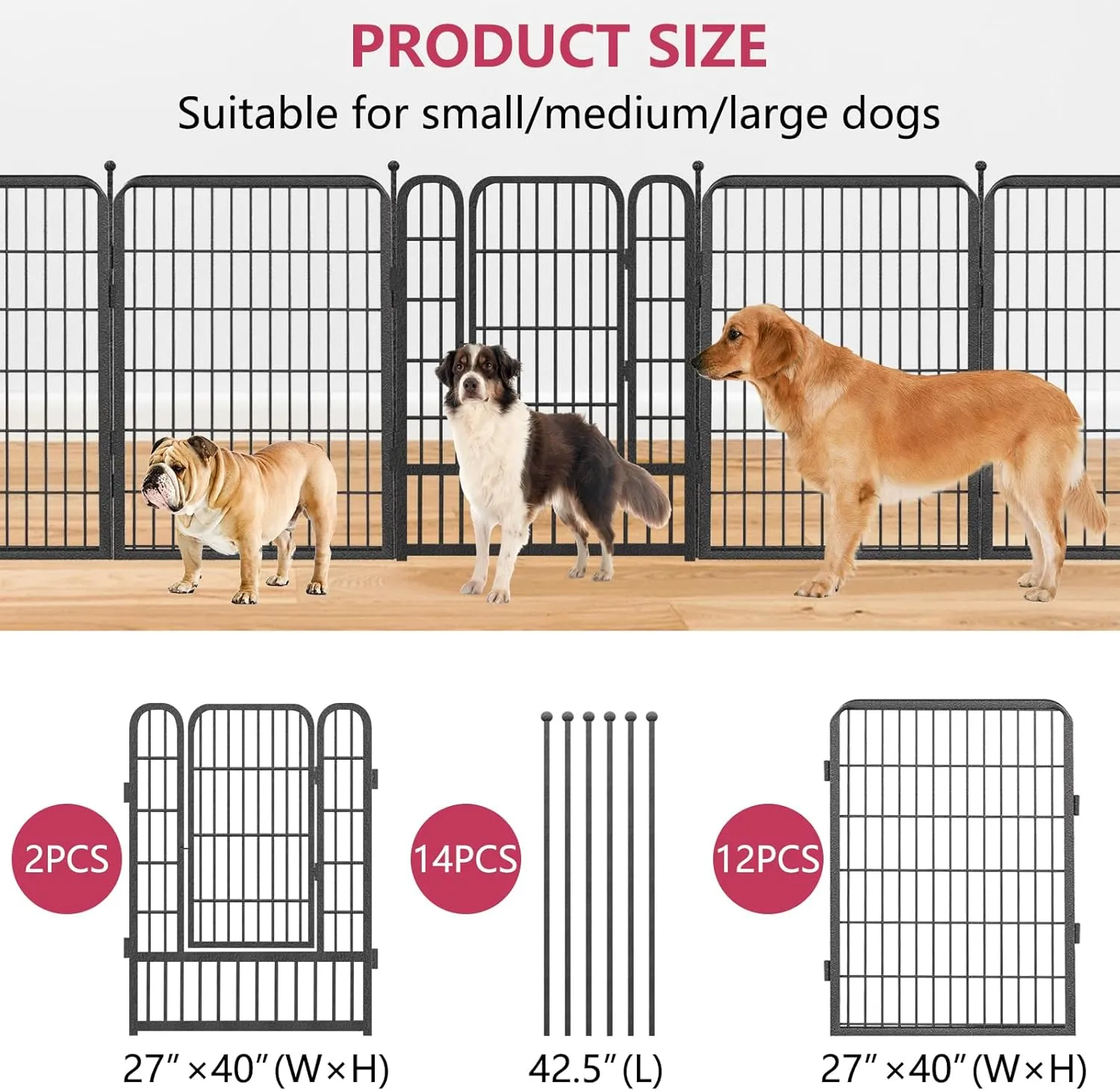 Dog Playpen 40" Height 14 Panels Portable Dog Fence Outdoor for Yard Indoor Dog Pen Puppy Playpen Indoor for Medium/Small Dogs, Heavy Duty Pet Pen for RV, Camping, Yard