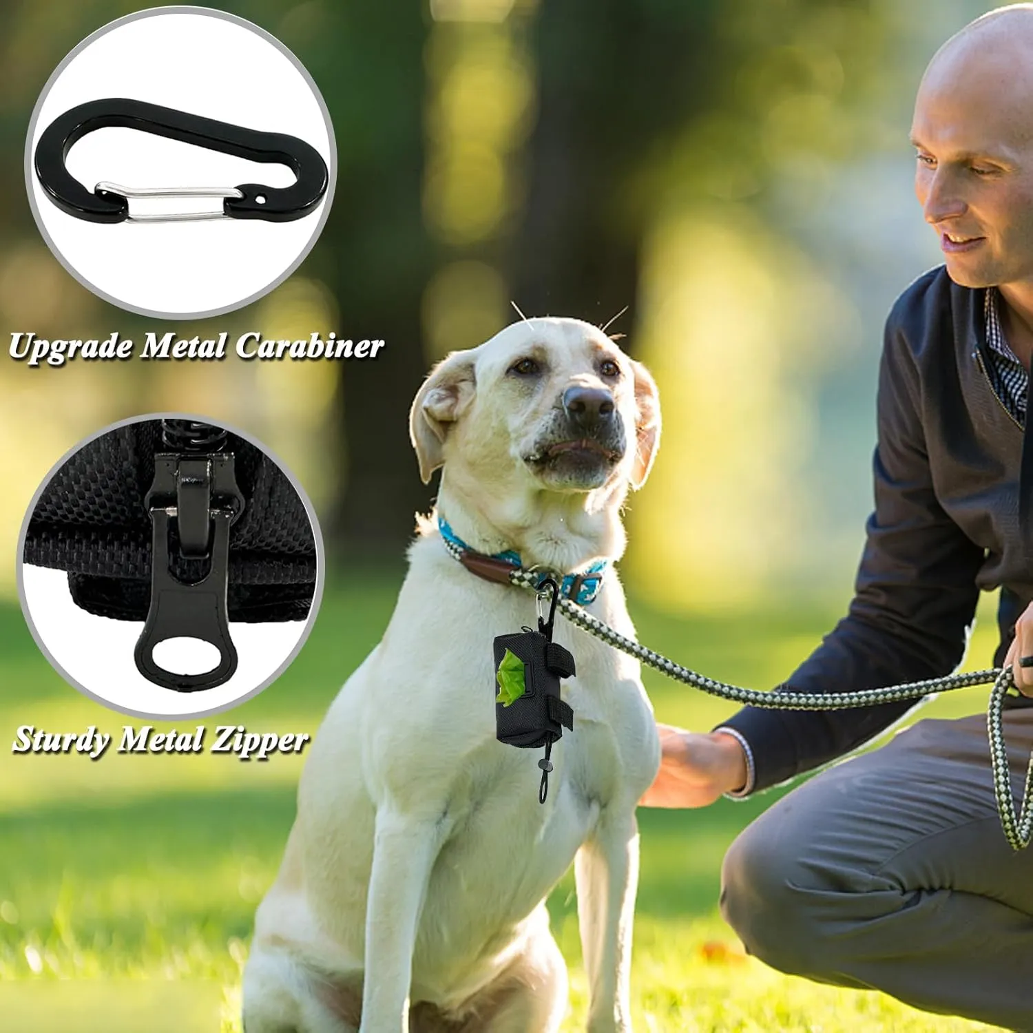 Dog Poop Bag Holder (2 Pack) Poop Bag Holder for Leash Attachment, Doggie Pet Waste Bag Dispenser, Puppy Potty Carrier Small Doggy Zipper Pouch with Carabiner Clip, Black