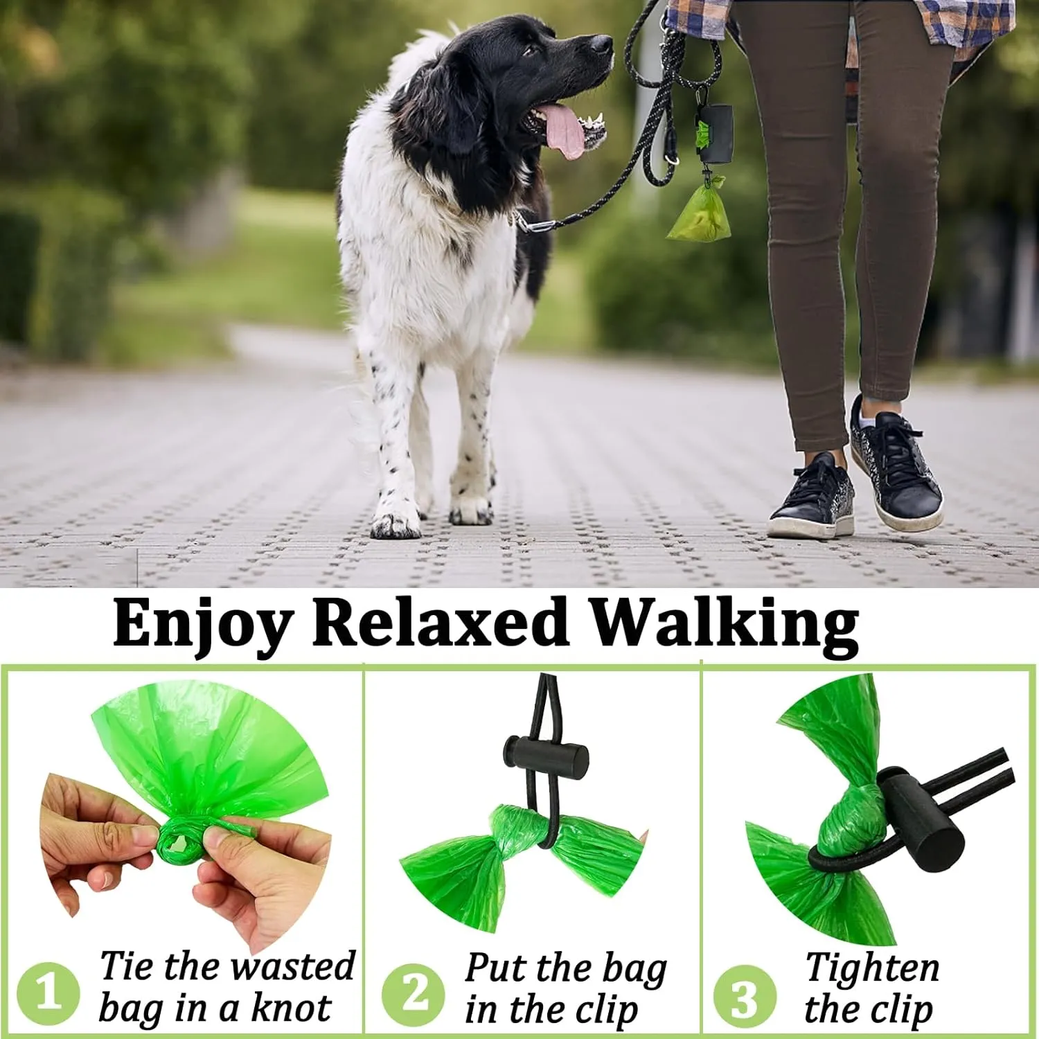 Dog Poop Bag Holder (2 Pack) Poop Bag Holder for Leash Attachment, Doggie Pet Waste Bag Dispenser, Puppy Potty Carrier Small Doggy Zipper Pouch with Carabiner Clip, Black