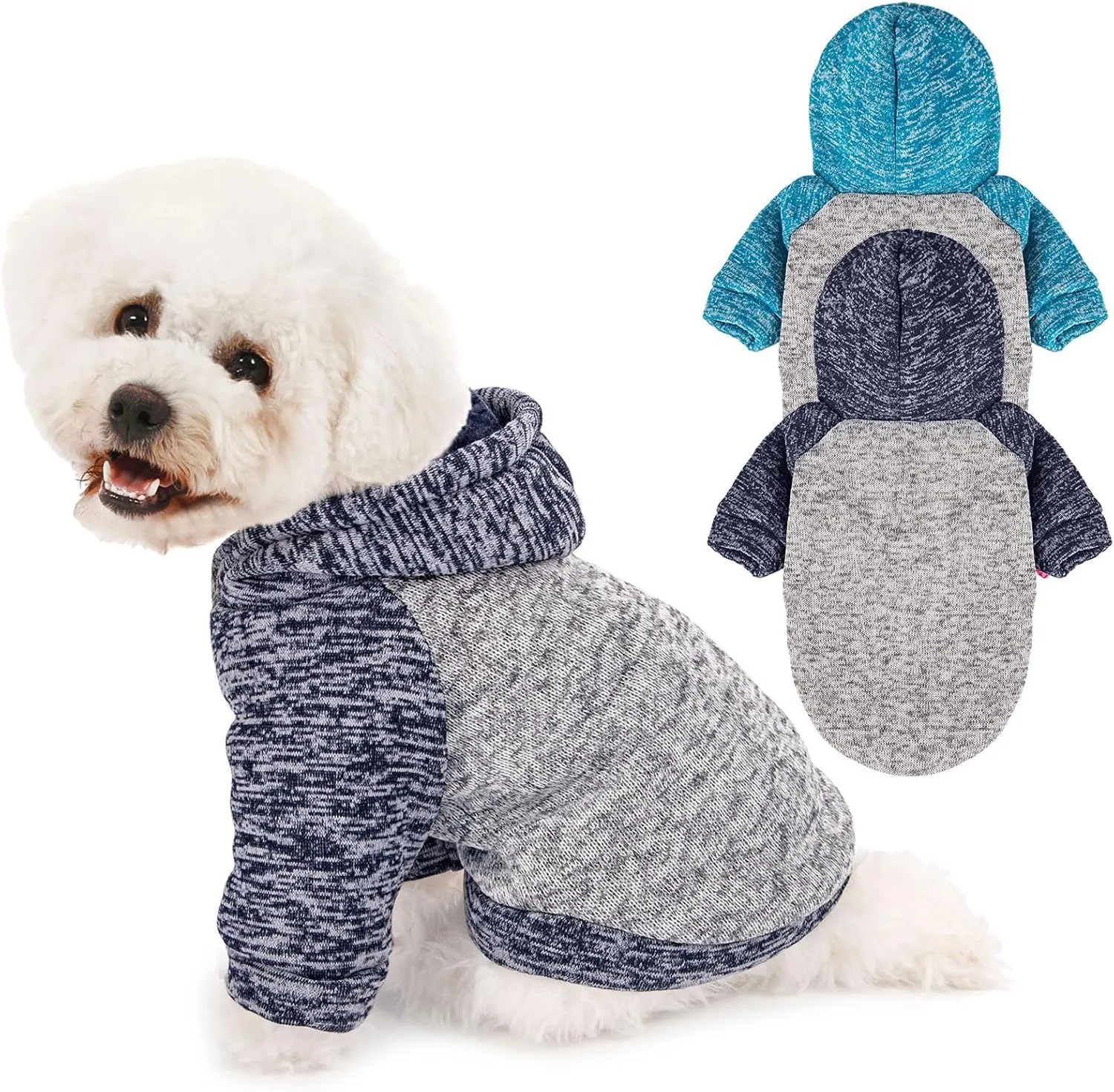 Dog Sweater, Dog Sweaters for Small Dogs, 2, 3 Pack Warm Soft Pet Clothes for Puppy, Medium Large Cat, Dogs Girl or Boy, Dog Shirt for Winter Christmas (Hoodie Grey,Navy Grey,Blue, XX-Small)