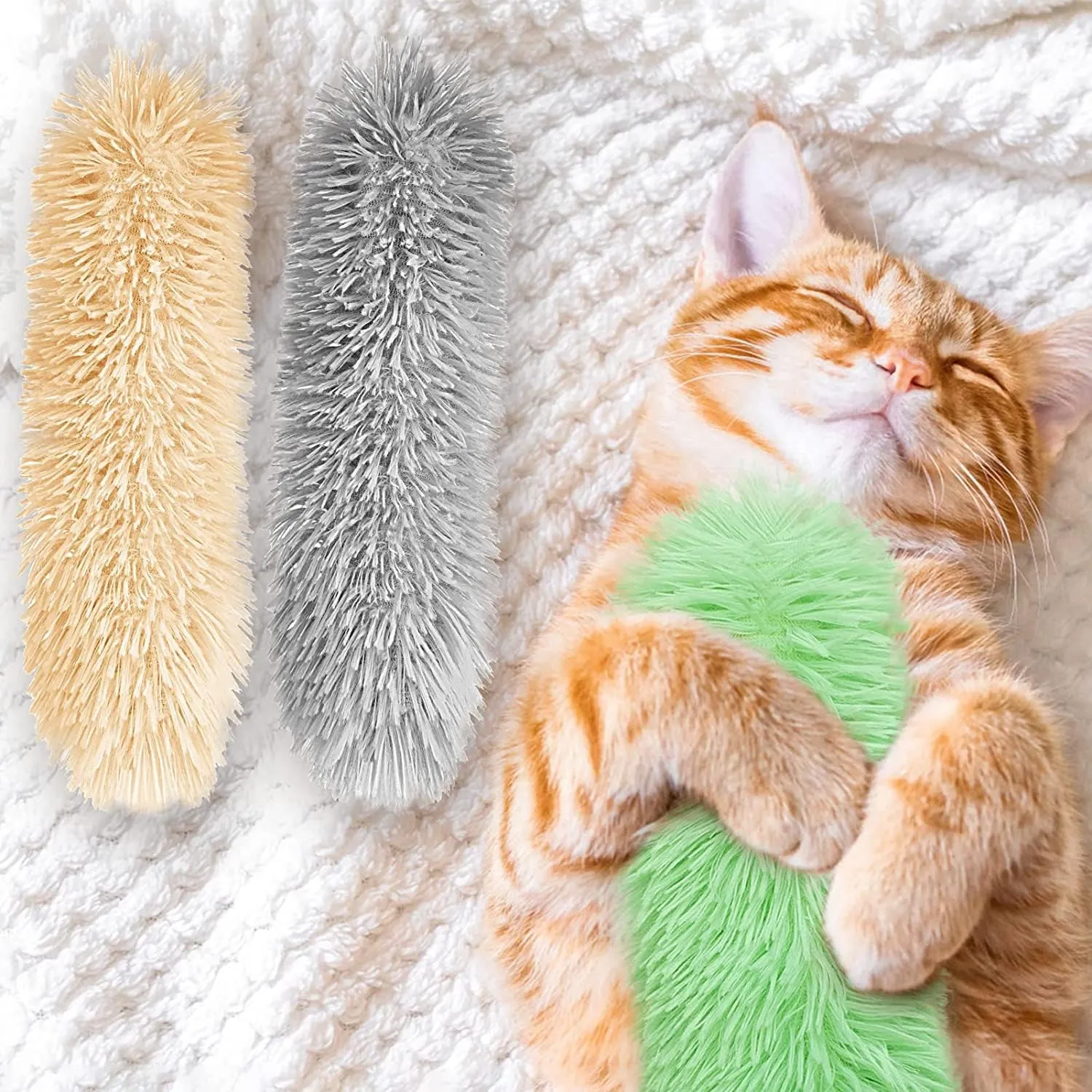 Dorakitten Cat Catnip Toys for Indoor Kitten: 3Pcs Pillows Toy - Interactive Cat Kicker Toy with Crinkle Plush Cat Chew Teething Clean Toy for Small Cats (Green&Grey&Yellow)