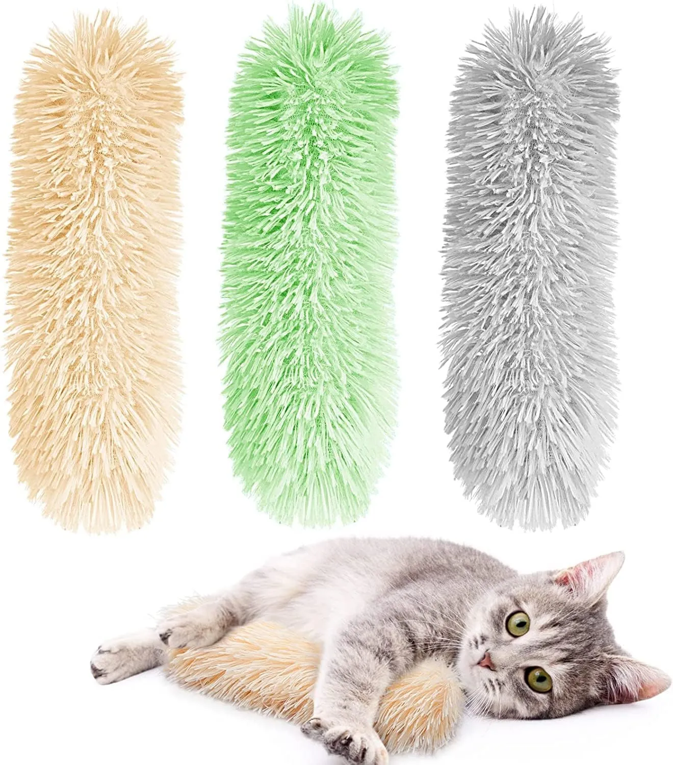 Dorakitten Cat Catnip Toys for Indoor Kitten: 3Pcs Pillows Toy - Interactive Cat Kicker Toy with Crinkle Plush Cat Chew Teething Clean Toy for Small Cats (Green&Grey&Yellow)