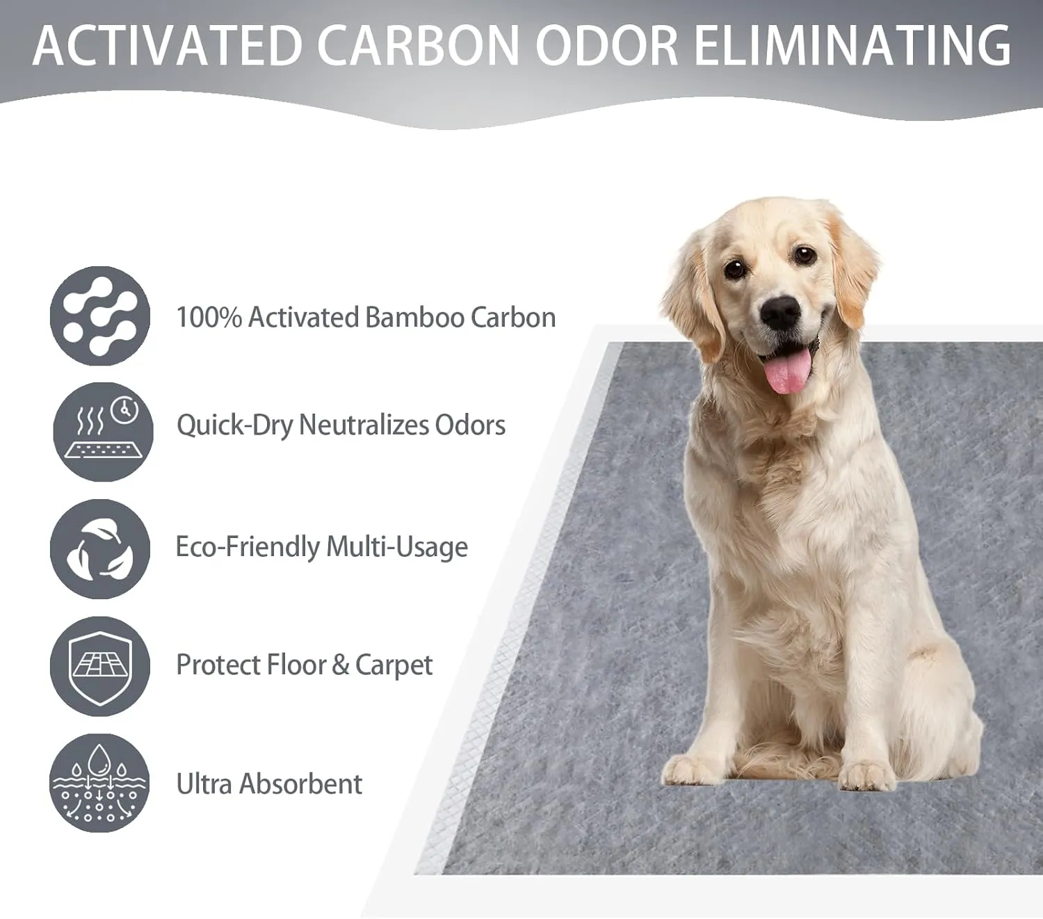 Extra Large Pee Pads for Dogs - 30"x36" Puppy Pads Activated Charcoal Bamboo Odor Control & Super Absorbent, Jumbo Disposable Potty Training Pads - 30 Count
