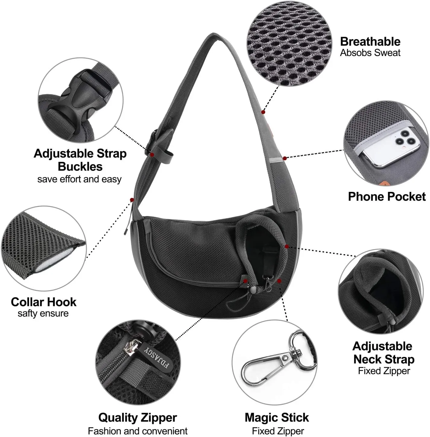 FDJASGY Pet Sling Carrier for Small Dogs Cats,Breathable Mesh Travelling Hand Free Puppy Backpack with Pouch and Adjustable Strap Carrier