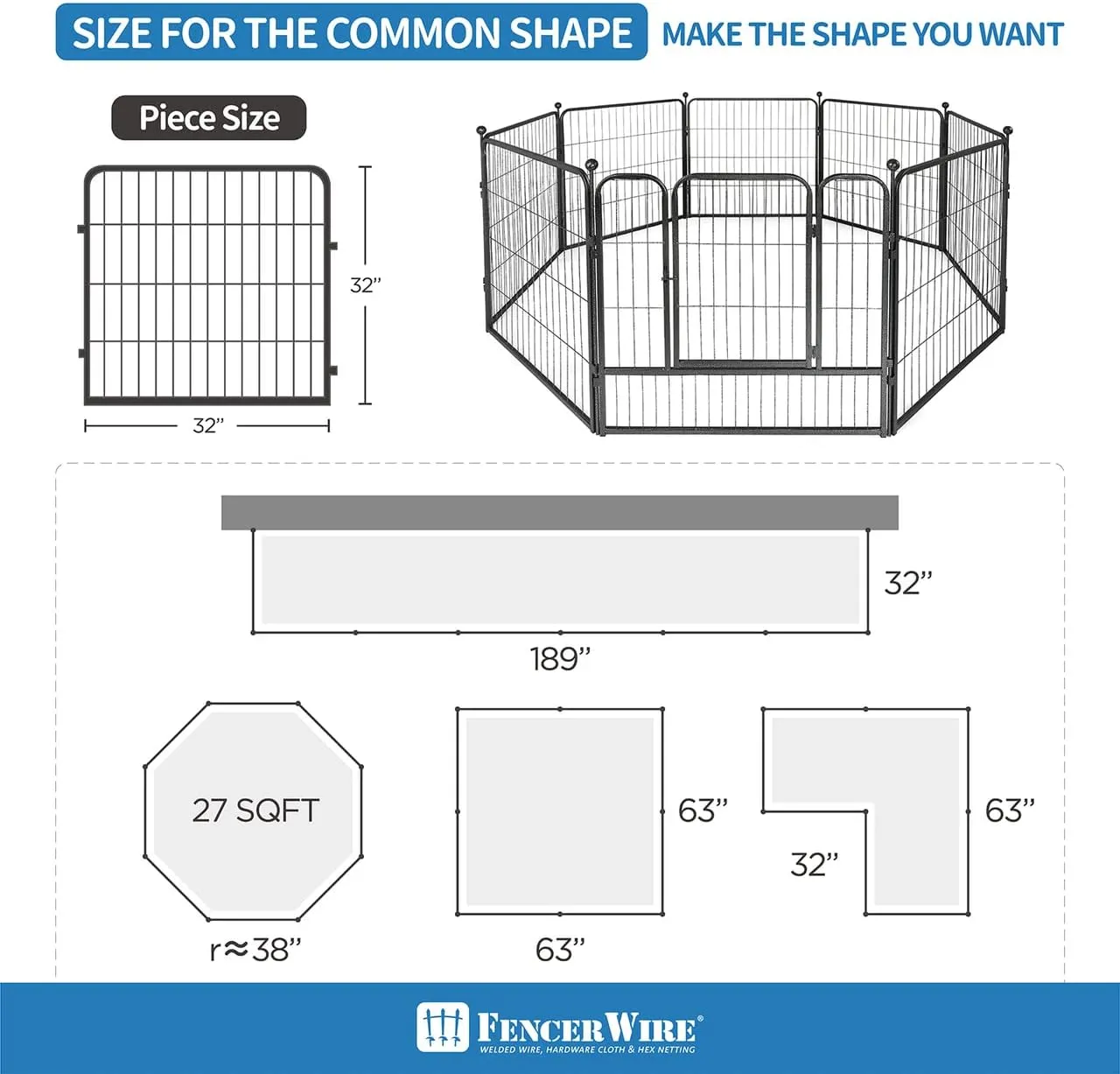 Fencer Wire Foldable Outdoor/Indoor Pet Playpen with Gate, Available in 24"/32"/40" Height Metal Portable Kennel, Heavy-Duty Exercise Fence Cage 8/16/24/32 Panels for Large/Medium/Small Dog, Animals