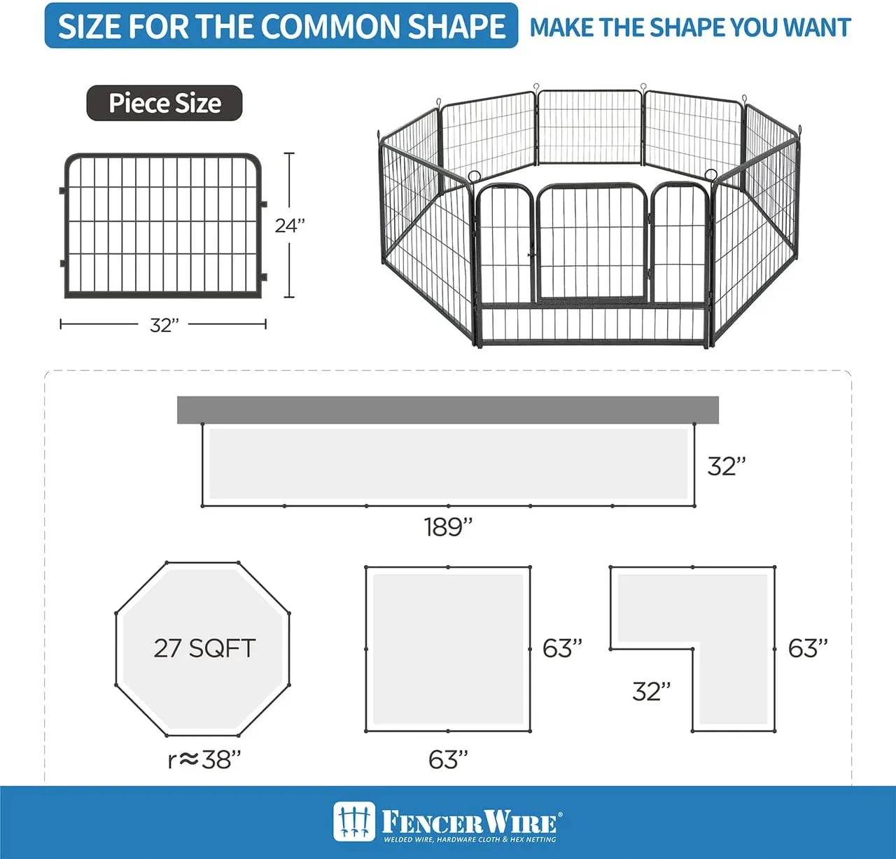 Fencer Wire Foldable Outdoor/Indoor Pet Playpen with Gate, Available in 24"/32"/40" Height Metal Portable Kennel, Heavy-Duty Exercise Fence Cage 8/16/24/32 Panels for Large/Medium/Small Dog, Animals