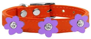 Flower Leather Collar Orange With Lavender Flowers Size 14