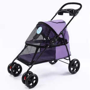Foldable Cat Dog Pram Buggy Trolley with Front Swivel Wheels, for Medium Small Pet, Max Loading 15kg