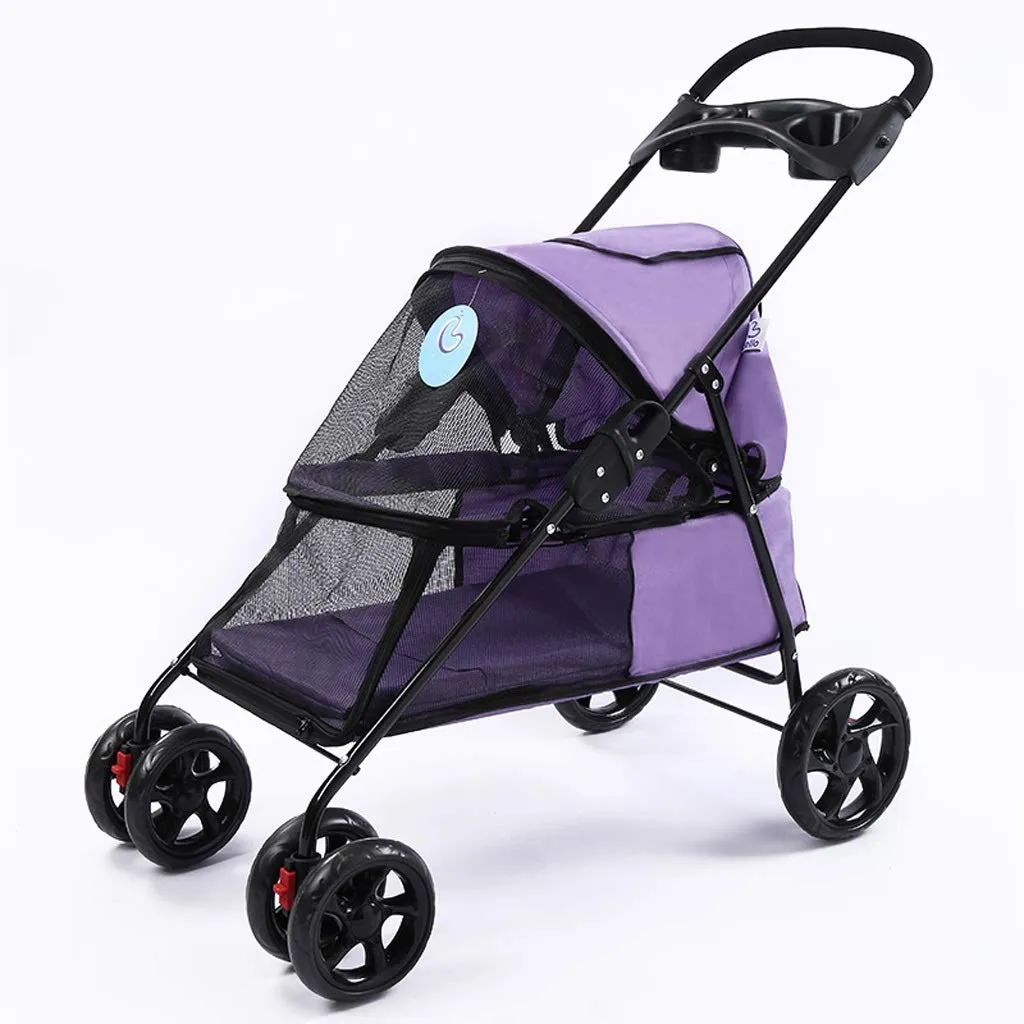 Foldable Cat Dog Pram Buggy Trolley with Front Swivel Wheels, for Medium Small Pet, Max Loading 15kg