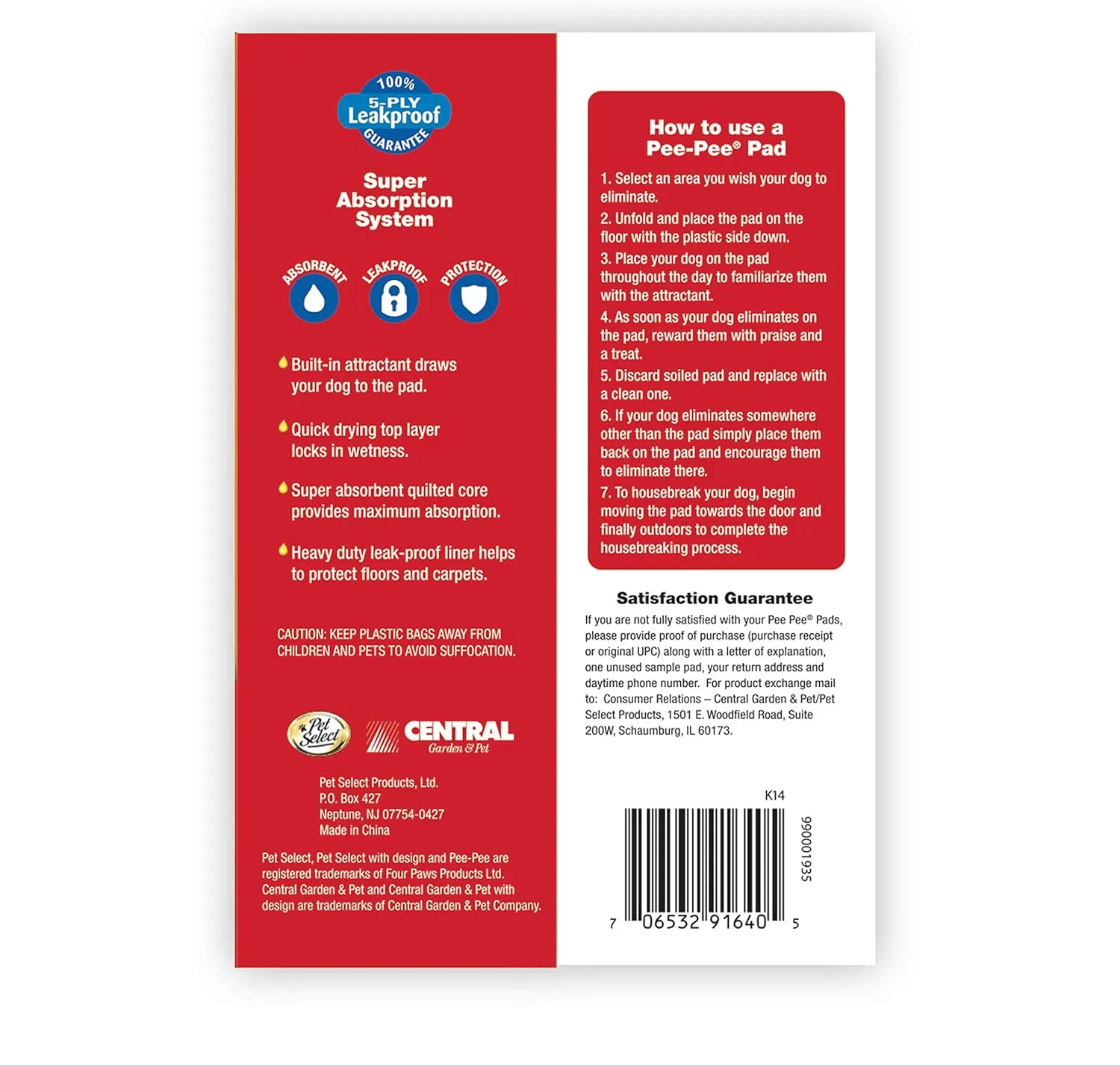 Four Paws Pet Select Pee Pee Pads for Dogs and Puppies 100 Count Standard: 22" x 22"