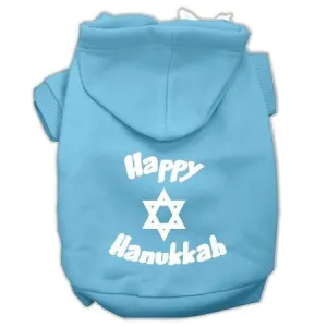 Happy Hanukkah Screen Print Pet Hoodies Baby Blue Size XS (8)