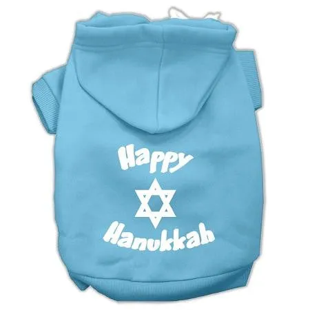 Happy Hanukkah Screen Print Pet Hoodies Baby Blue Size XS (8)