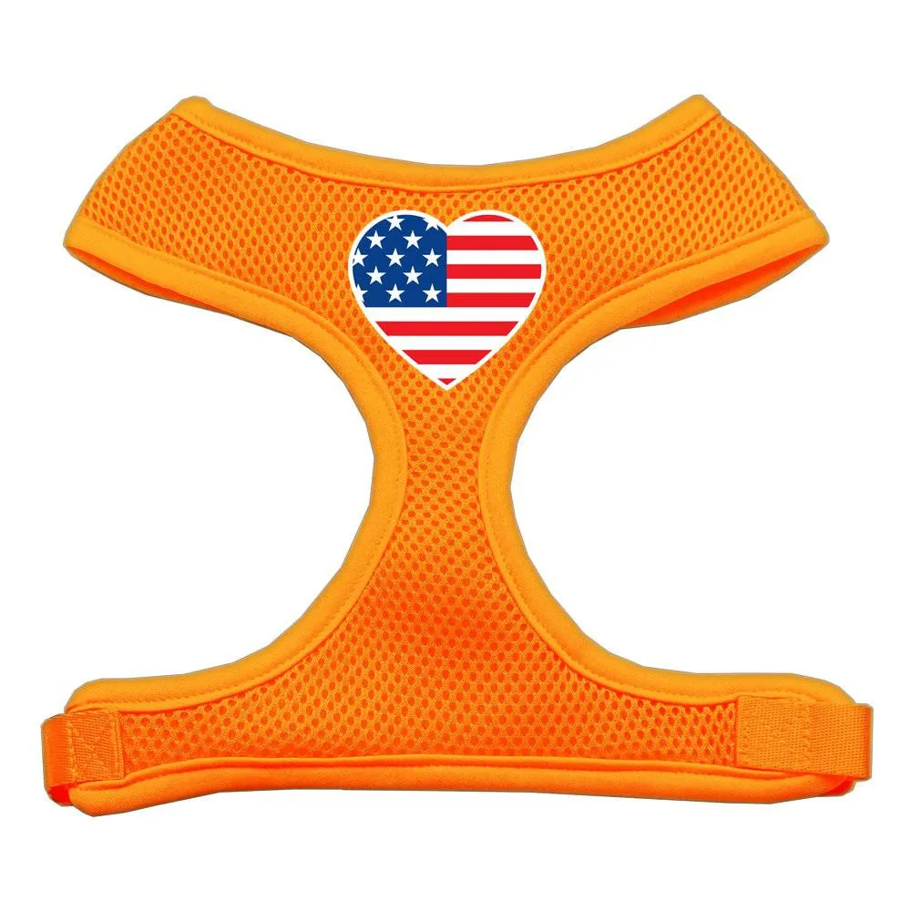 Heart Flag Usa Screen Print Soft Mesh Harness Orange Large