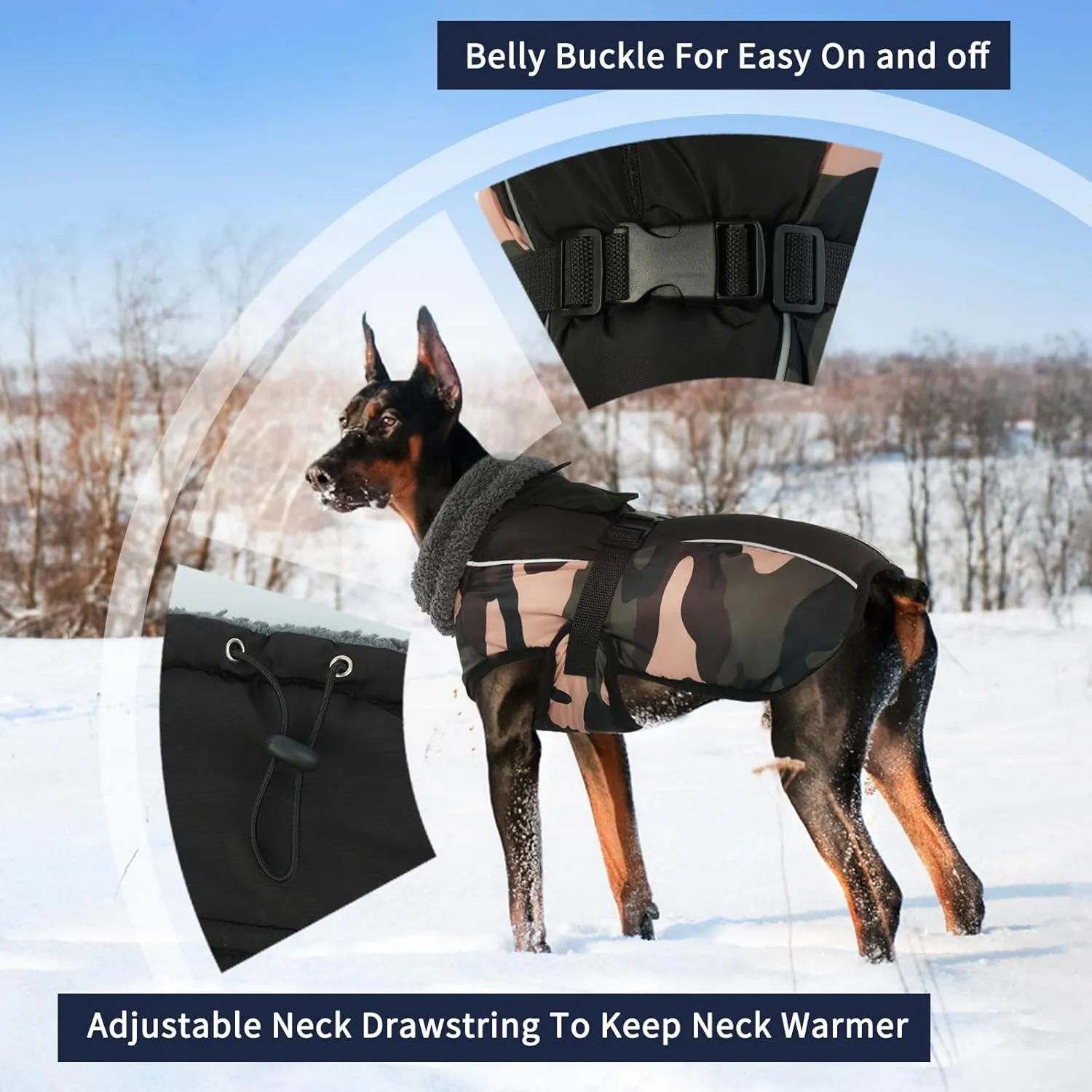 IECOii Extra Warm Dog Coat - Reflective Adjustable Jacket With Buckle Fleece Turtleneck for Cold Weather - Soft Winter Coat for Small Medium Extra Large Dogs - Green Camo
