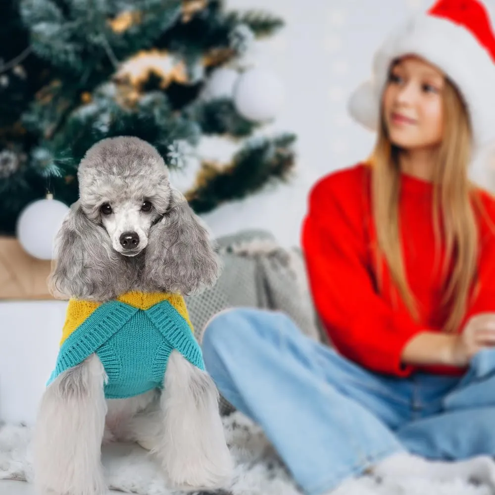 Knitted Dog Sweater - Color Block Thick Warm Dog Clothes Pet Winter Coat, Puppy Outfits Cat Apparel for Small Medium Dogs Cats Boy Girl Pet (Small)