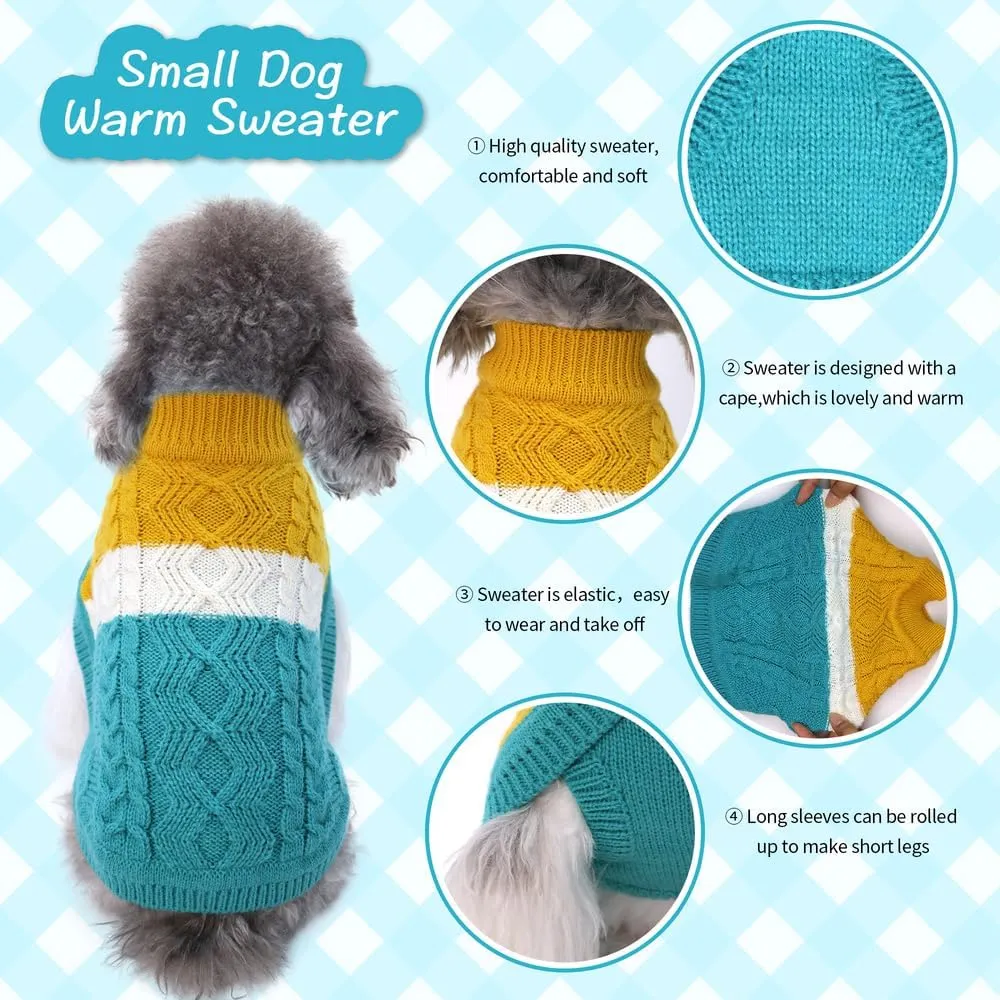 Knitted Dog Sweater - Color Block Thick Warm Dog Clothes Pet Winter Coat, Puppy Outfits Cat Apparel for Small Medium Dogs Cats Boy Girl Pet (Small)