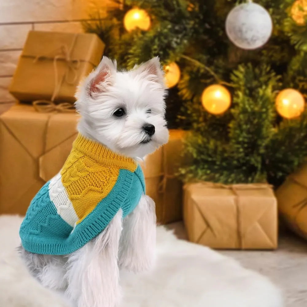 Knitted Dog Sweater - Color Block Thick Warm Dog Clothes Pet Winter Coat, Puppy Outfits Cat Apparel for Small Medium Dogs Cats Boy Girl Pet (Small)