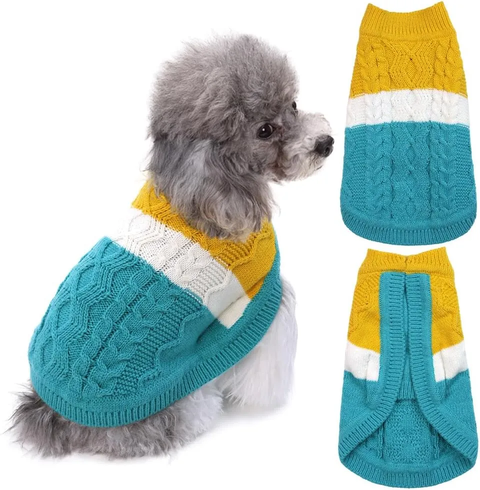Knitted Dog Sweater - Color Block Thick Warm Dog Clothes Pet Winter Coat, Puppy Outfits Cat Apparel for Small Medium Dogs Cats Boy Girl Pet (Small)
